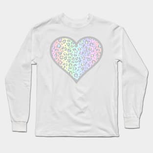 Pastel Rainbow Leopard Print Heart Long Sleeve T-Shirt